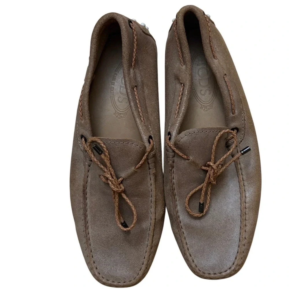 TOD'S Laccetto Men's Driving Loafers in light brown suede Size 6.5 / 8